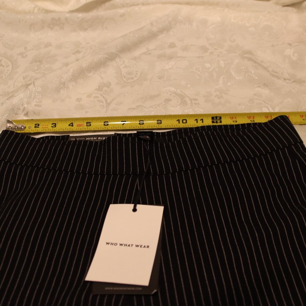 Who What Wear Pinstripe cropped stretch jet black white 14/27 inseam pant New - Picture 6 of 11